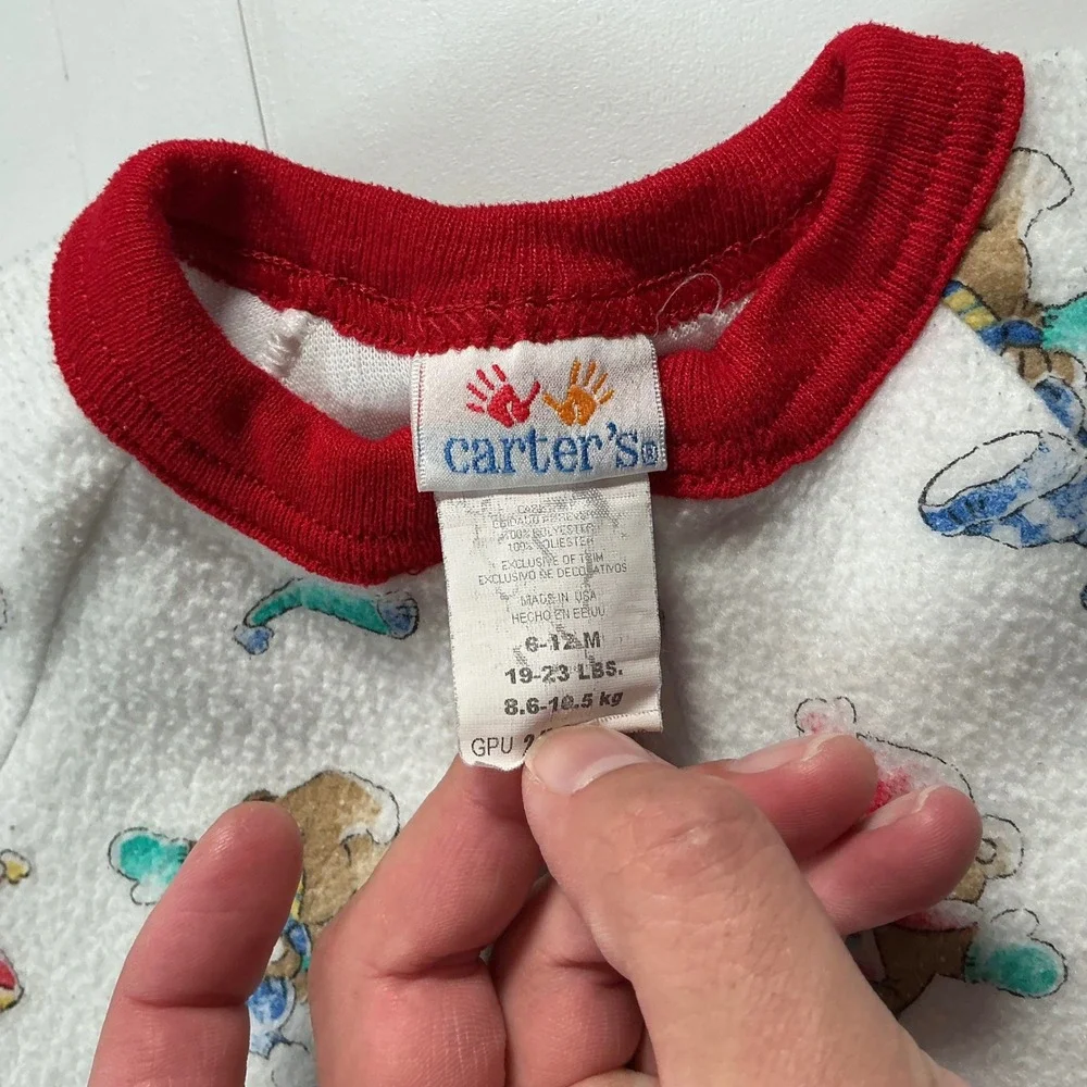 VTG 90s Carters Christmas Fleece Footed Sleeper Baby 6-12M Winter Bear White